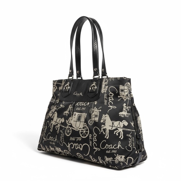 Coach Handbags - Coach Stage Coach Canvas & Logo Black and Gray Satchel Vintage